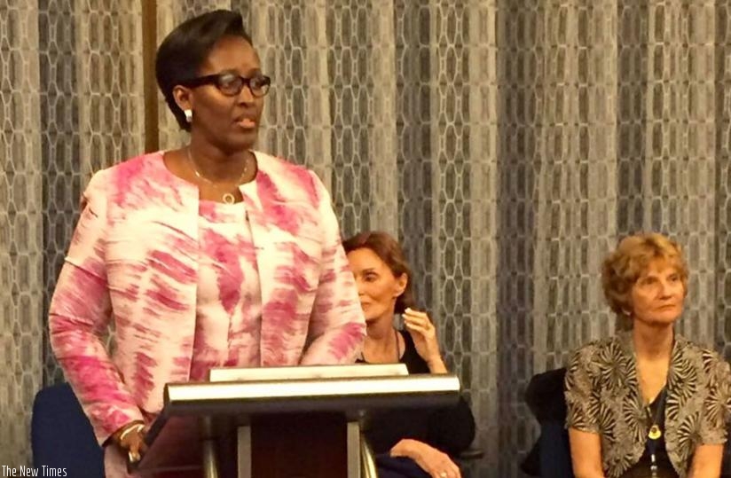 Mrs Kagame speaks at the Florida Reception on the eve of the National Prayer Breakfast in Washington, D.C. (Courtesy)