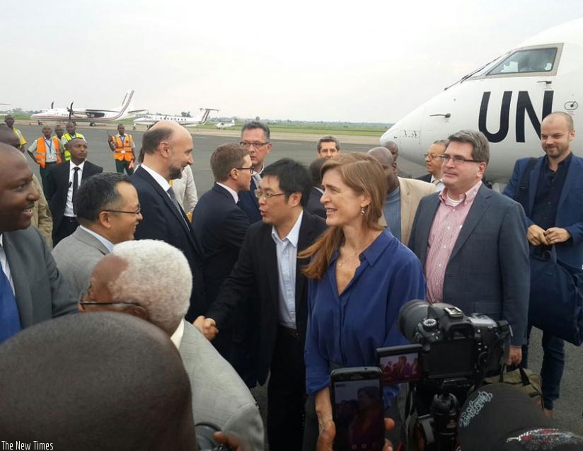 Members of the UN Security Council on arrival at Bujumbura airport in Burundi during the Council's visit to the troubled country on January 21. (Net photo)