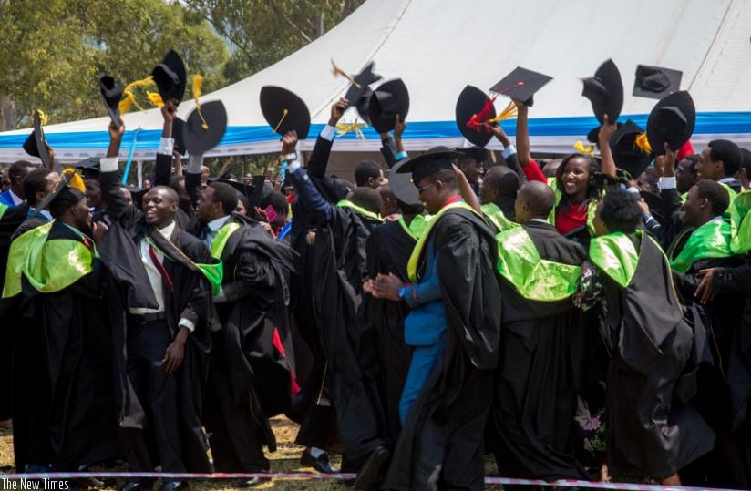 College of Science graduates jubilate during a graduation ceremony in Kigali, last year. (File)
