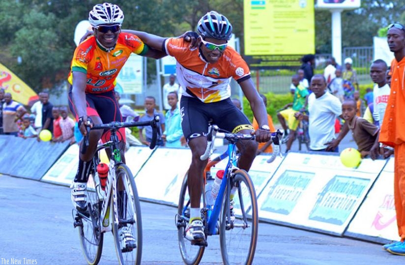 Patrick Byukusenge (left), seen here with teammate, Jean-Claude Uwizeye, will lead Team Rwanda in this year's Tour of Algeria. (Courtesy)