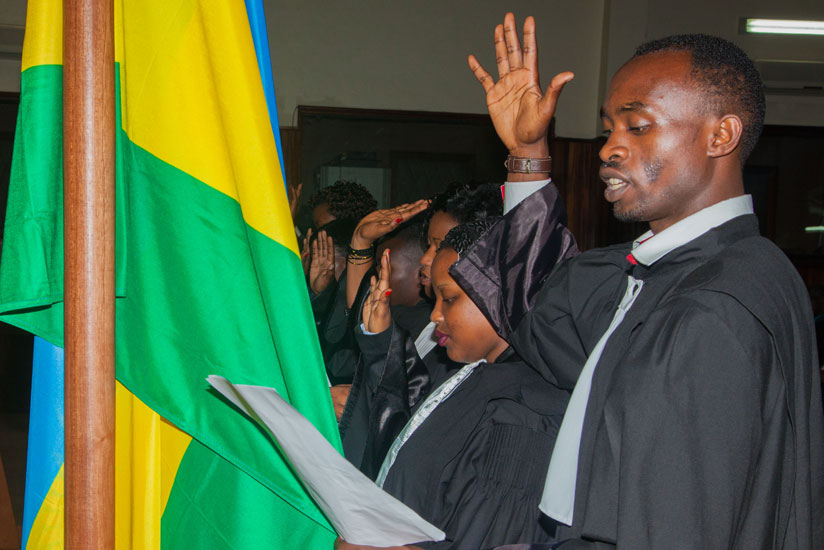 Some of the lawyers swear in at the Supreme Court in Kigali, yesterday. (Faustin Niyigena)