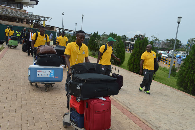 The Gabonese national team arrives for the just-concluded CHAN in Kigali. Rwanda had waived visa fees for all participating countries. (Damas Sikubwabo)