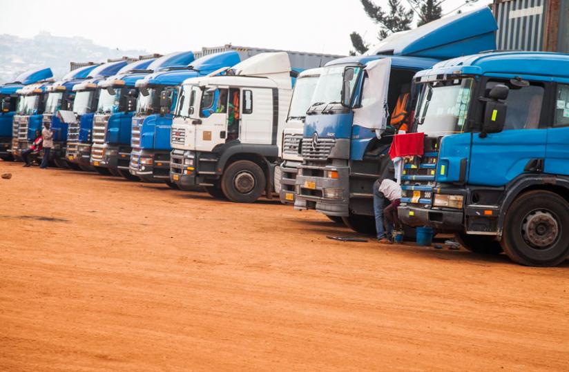 Cargo trucks parked at MAGERWA awaiting clearance. (File)