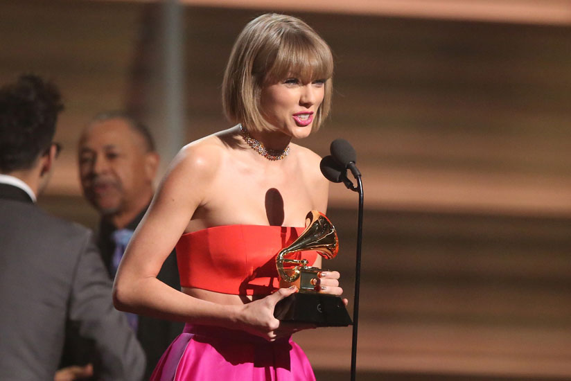 Taylor Swift accepts the award for album of the year for &#147;1989&#148; at the 58th annual Grammy awards on Monday. (Photograph: Matt Sayles/Invision/AP)