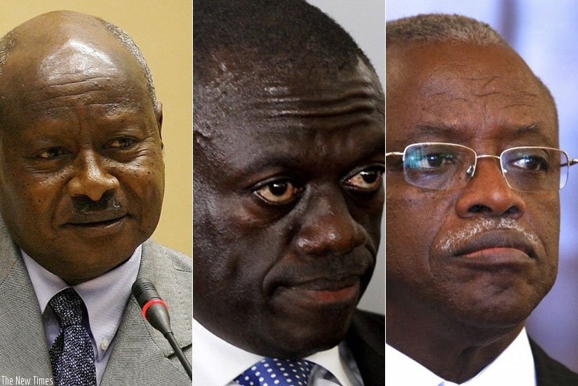 L-R: President Museveni, Dr. Kiiza Besigye and Amama Mbabazi. (Internet photo)