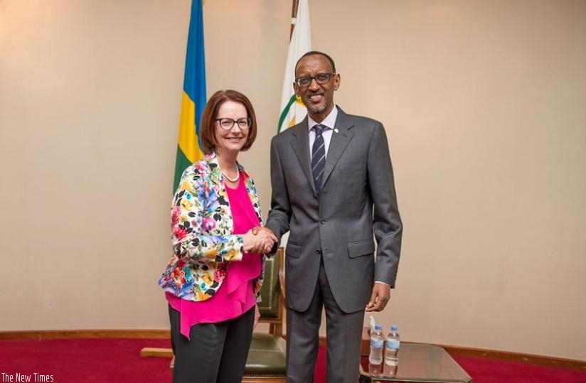 President Kagame receives Julia Gillard, Chairperson of Global Partnership for Education and Chancellor of Ducere Foundation, at Village Urugwiro yesterday. (Village Urugwiro)