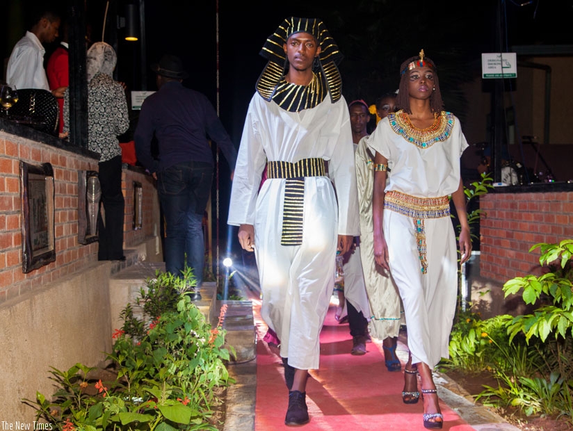 Local models in ancient Egyptian attire last Friday at Cleopatras Resto & Bar, Kimihurura. (Faustin Niyigena)rn