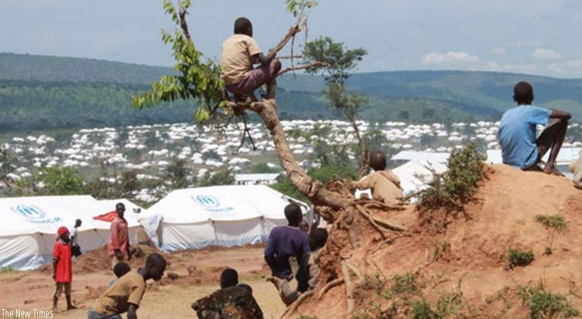 Burundian children living in Mahama refugee camp in Kirehe district, play overlooking the refugee camp. (File)