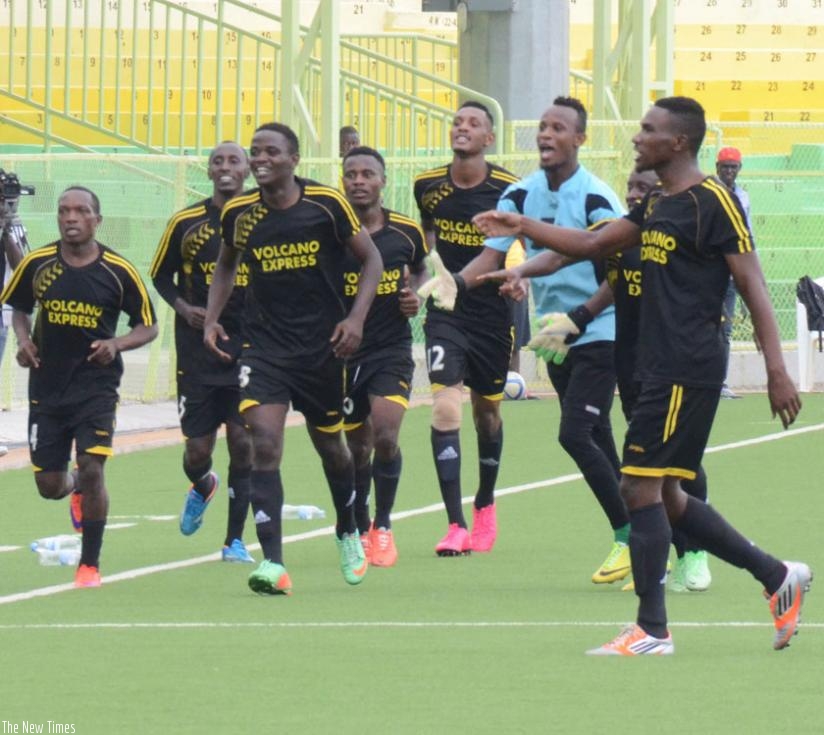Muhadjiri (L) leads his teammates in celebrations after scoring as AS Kigali. The youngster is the league top scorer with 9 goals. (S. Ngendahimana)