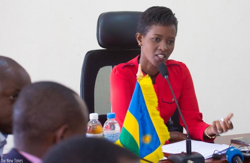 Kamanzi briefs journalists on arrangements for Women's Day fete in Kigali yesterday. (Timothy Kisambira)