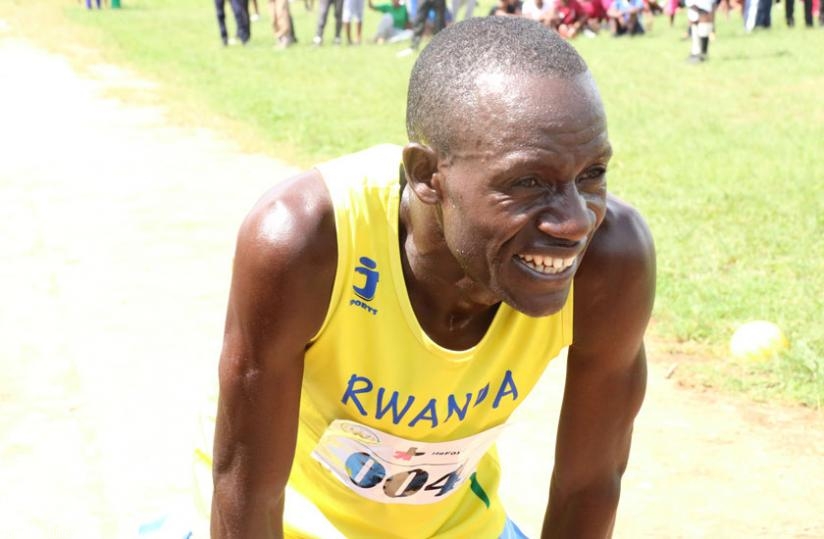 Robert Kajuga looking exhausted after winning Nyanza 'peace marathon' on Saturday. (G. Asiimwe)