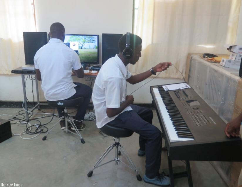 Students at  Nyundo School taking on music lessons. (Solomon Asaba)