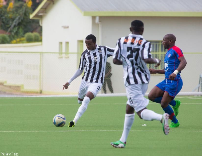 Emery Bayisenge, seen here in action in CAF champions league against Mbabane Swallows recently scored two goals against Musanze on Monday. (Timothy Kisambira)