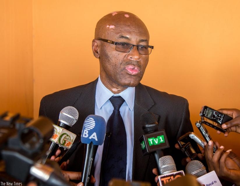 Valence Munyabagisha, the permanent secretary at the Ministry of Internal Security speaks to journalists in Kigali on Thursday. (Doreen Umutesi)