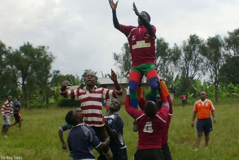 League debunt Resilience compete in a line-out in their previous game against Kamonyi this season. (Courtesy)
