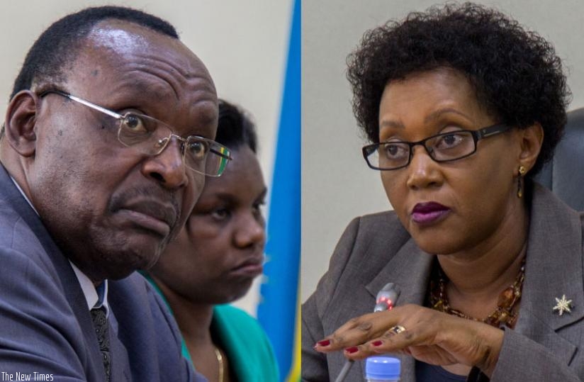 Minister Kanimba (L) explains how the Made-in-Rwanda campaign is to be promoted. Right, Cabinet Affairs minister Stella Ford Mugabo briefs the media on the resolutions from the 13th retreat that ended early on Monday. (Doreen Umutesi)
