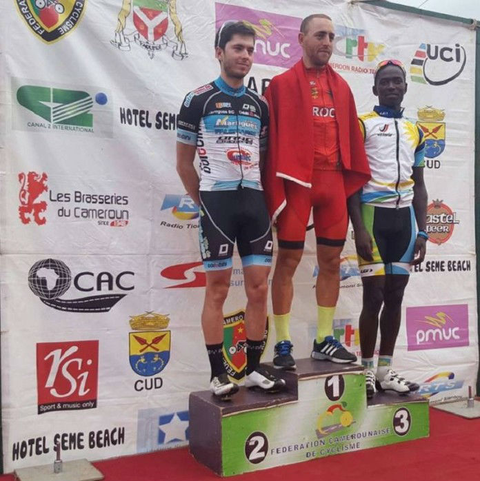 Camera Hakuzimana (right) finished third in Tour du Cameroun. (Courtesy)