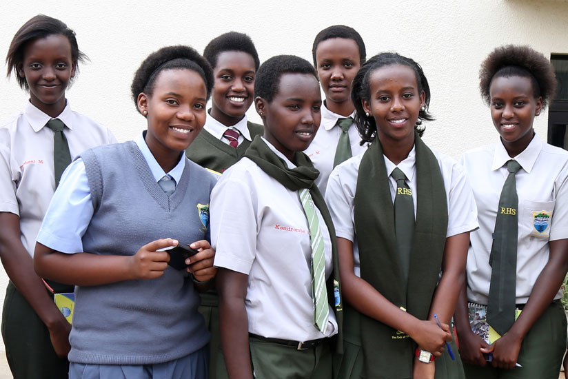 Students pose in a group photo after a study tour at The New Times offices in Kimihurura. (File)