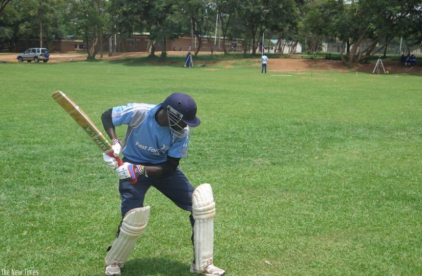 National team batsman Eric Niyongabo in training yesterday. The Indorwa CC player is in the 14-man squad preparing for the ICC Div. 2. tourney. (Pontian Kabeera)