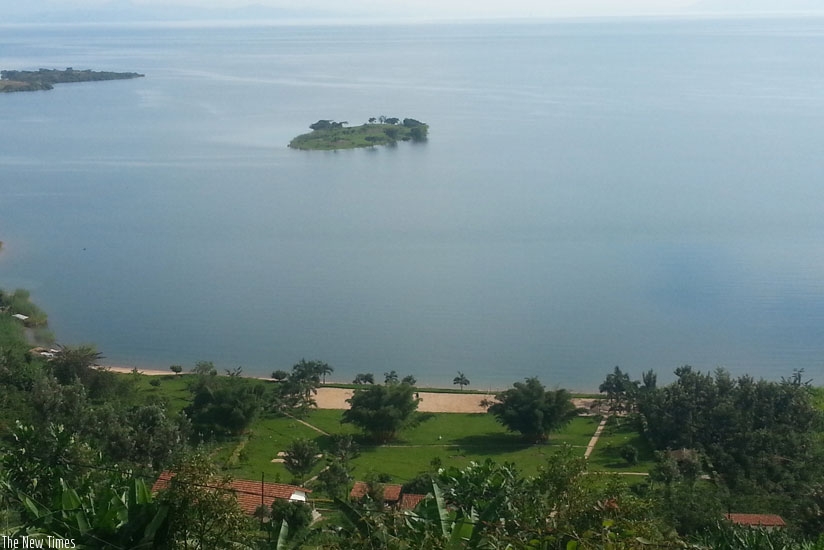 A spectacular view of the lake an island and a resort hotel. (Allan Brian Ssenyonga)