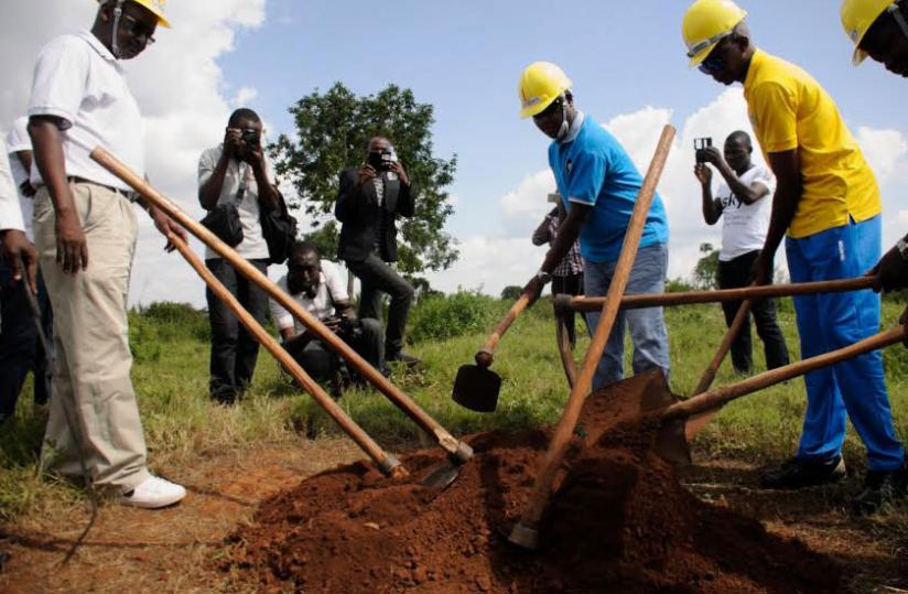 (L-R): Dr Charles Gahima, Charles Haba and Lt. Col. Patrice Rugambwa during the ground breaking ceremony at Rukara College over the weekend. (Courtesy)