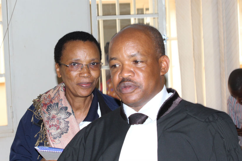 Dr Rose Mukankomeje and her lawyer Tharcisse Udahemuka in the court yesterday. (Courtesy)