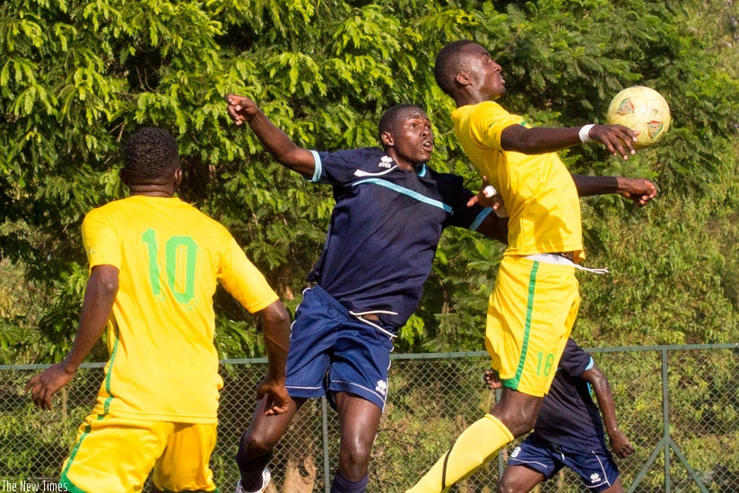 Police defenders will have their hands full dealing with AS Kigali's inform striker Ernest Sugira (R) on Sunday afternoon. (File)