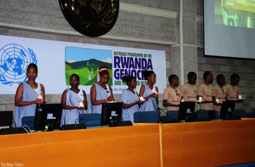Mourners light a candles of remembrance during the Genocide commemoration event in Nairobi. (Courtesy)