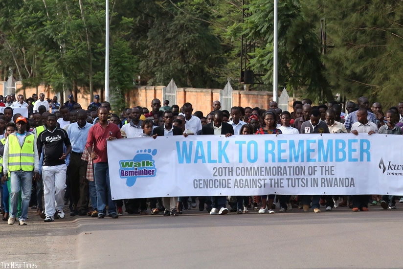 Rwandans participate in Walk to Remember in 2014. The walk is a show of solidarity and symbolises how Rwanda was abandoned by the international community during the 1994 Genocide a....