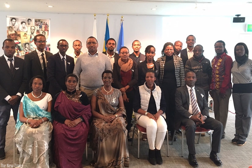 Members of the Rwandan community in Japan with Ambassador Sebudandi. (Courtesy)