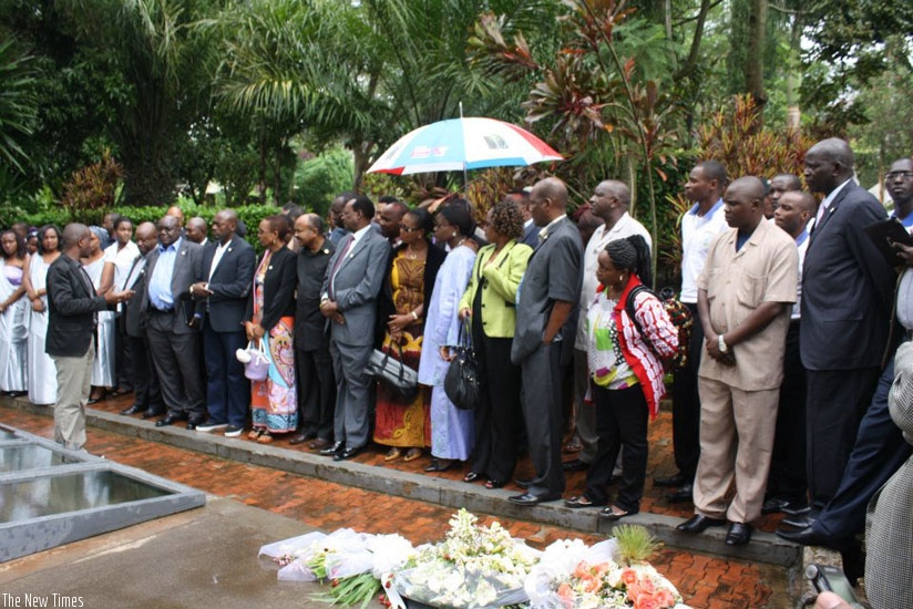 EALA MPs listen as they are briefed about the Kigali Genocide Memorial Centre. EALA will conduct a study on genocide ideology in the region next financial year. (Courtesy)