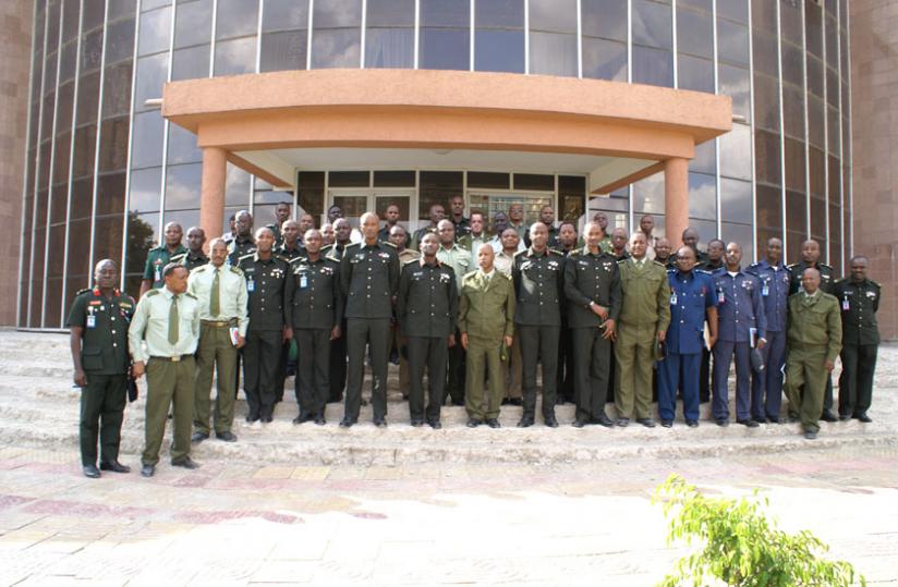 Maj Gen JB Kazura, the college commandant pose with the RDFCSC Delegation in Ethiopia. (Courtesy)