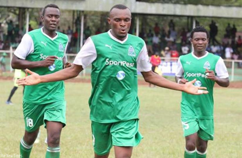 Gor Mahia striker Jacques Tuyisenge (C) celebrates after scoring against Homeboyz on his debut. (Net photo)
