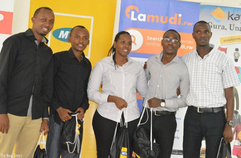 Members of the top two teams that will represent Rwanda at the MTN Entrepreneurship Challenge contest in S.Africa.  (Julius Bizimungu)