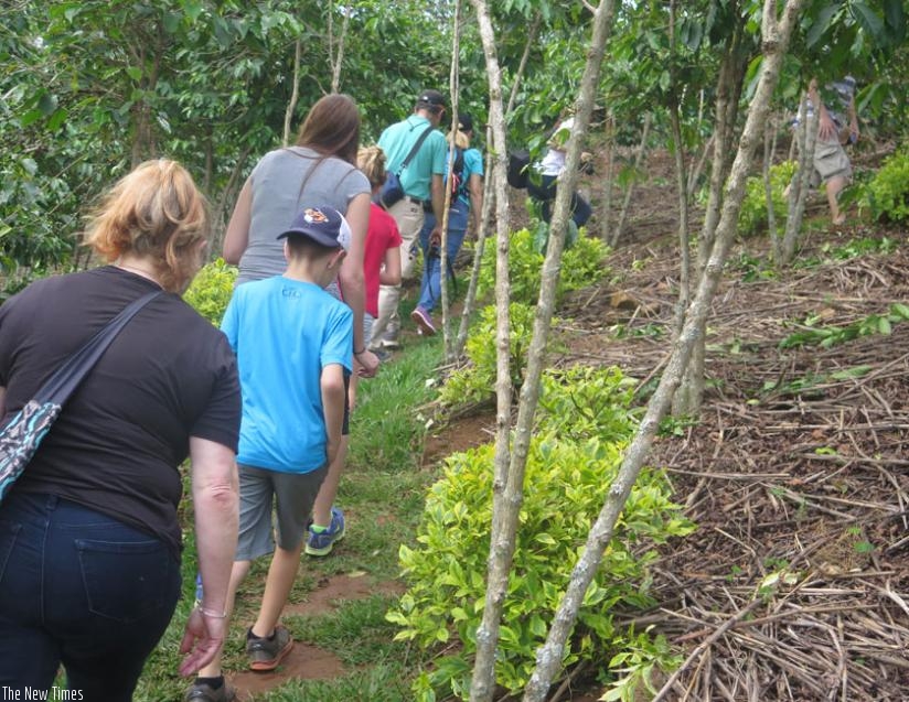Tourists hike on Huye Mountain Coffee's plantation on Nyirankoko hill in Huye District. The travel and tourism sector contributes $7.2 trillion annually, almost 10 per cent of the ....