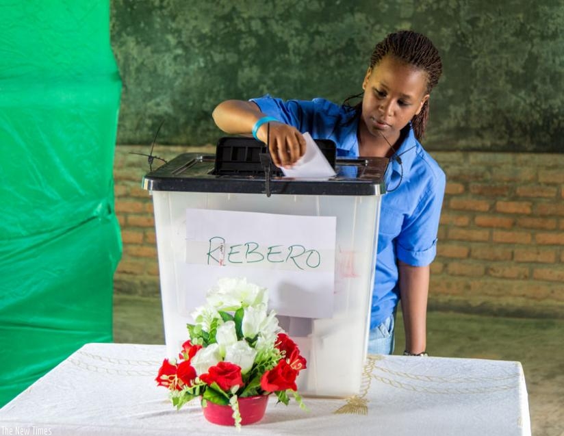 An 18-year-old resident of Rebero Village votes for the first time during the constitutional referendum at Groupe Scolaire Rugando polling station in Kimihurura last year. (File)