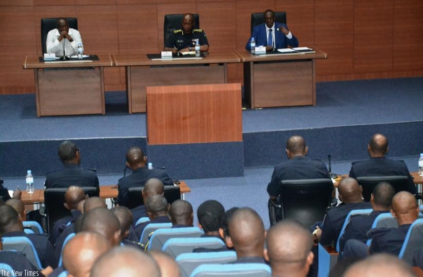 Dr. Jean Damascene Bizimanau200e (R), Executive Secretary of CNLG, DIGP Juvenal Marizamunda (C) and Dr. Dusingizemungu, the president of IBUKAu200e during the RNP genocide comm....