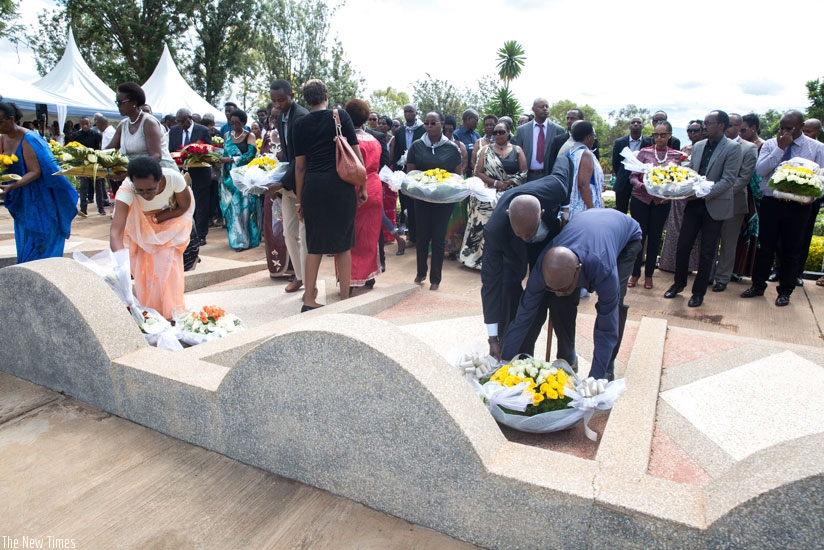 Government officials and famillies of politicians who were killed during the 1994 Genocide against the Tutsi lay wreaths at Rebero Genocide Memorial. (Courtesy)