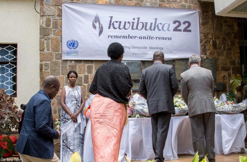Relatives of UN staff that were killed in the 1994 Genocide against Tutsi lay wreath to pay tribute to the victims. Residents of Ruramira and Nyamirama sectors want a monument buil....