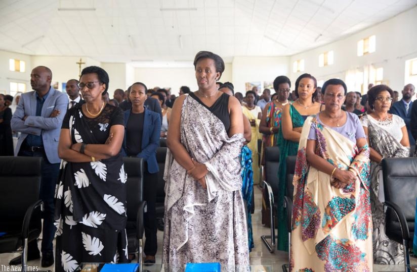First Lady Jeannette Kagame during the Kwibuka Mass at the Mater Dei GS in Nyanza. (Courtesy)