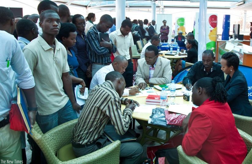 Unemployed youth meet potential employers at a 2014 job fair. Rwandans can get jobs in EAC states. (File)