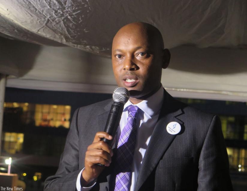 Equity Bank's Namara speaks during the commemoration event on Friday. (Frederic Byumvuhore)