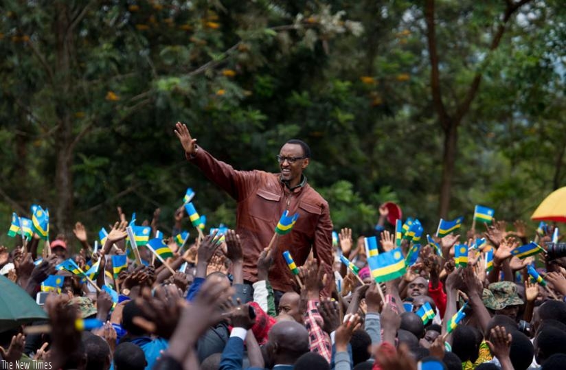 President Kagame waves to Ngoma residents during his visit to the district yesterday. (Village Urugwiro)