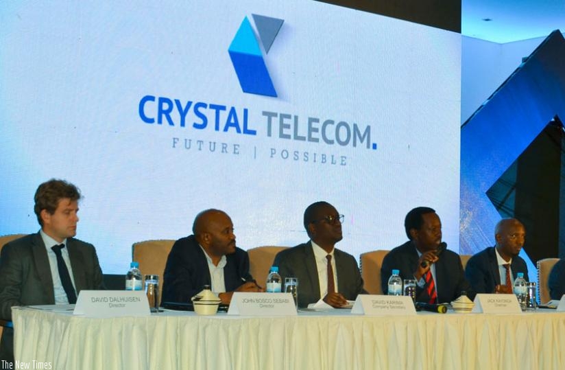 Some of Crystal Telecom Limited board members at the meeting yesterday. (Faustin Niyigena)