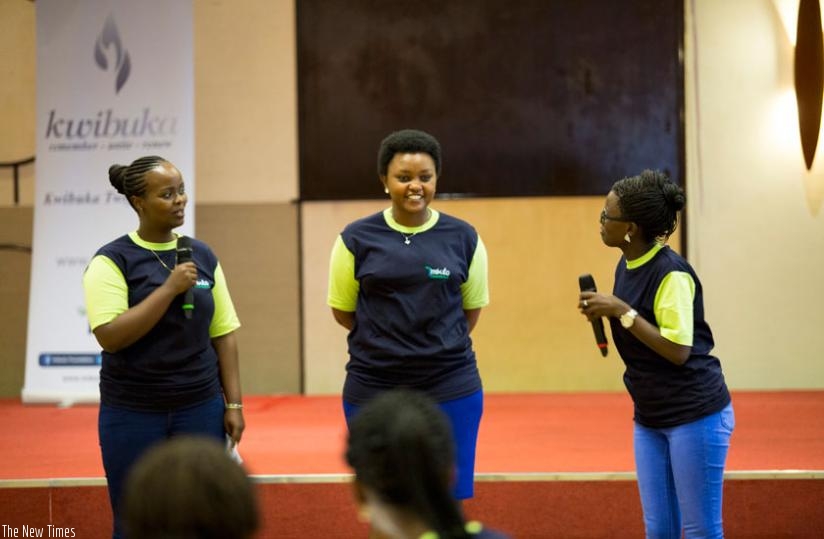 Mukabagorora (C) smiles at the audience during the Mentorship Meeting last week. (Courtesy)