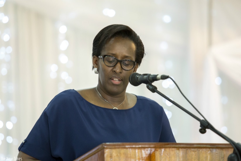 First Lady Jeannette Kagame delivering her keynote address. (Courtesy)