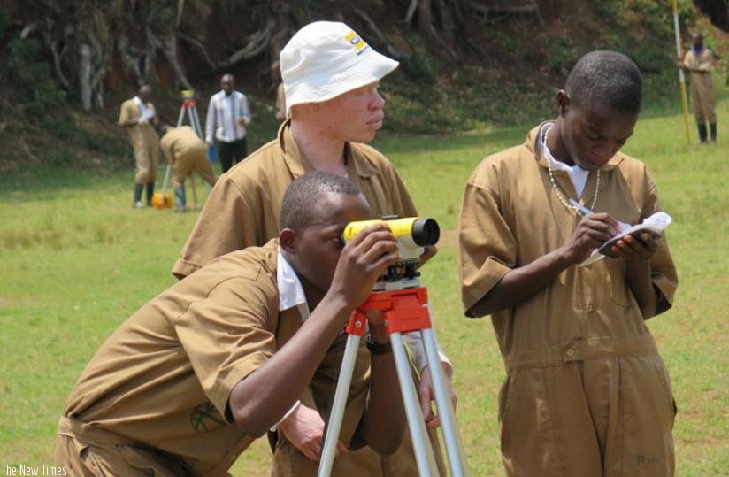 Public works students from IPRC South during a practical exam in Gisagara District last year. (File)