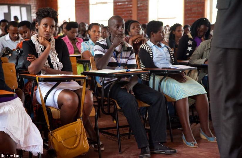 Kigali Institution of Management (KIM) students during a lecture. (File)