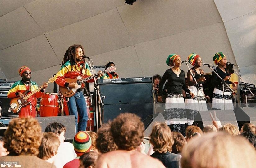 Bob Marley and The I-Threes perform on stage at Crystal Palace Bowl on June 7, 1980 in London, UK. (Net photo)