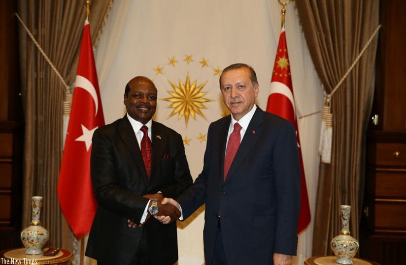 Williams Nkurunziza, Rwanda's Ambassador to Turkey  with Turkish President Recep Tayyip Erdogan. (Courtesy)